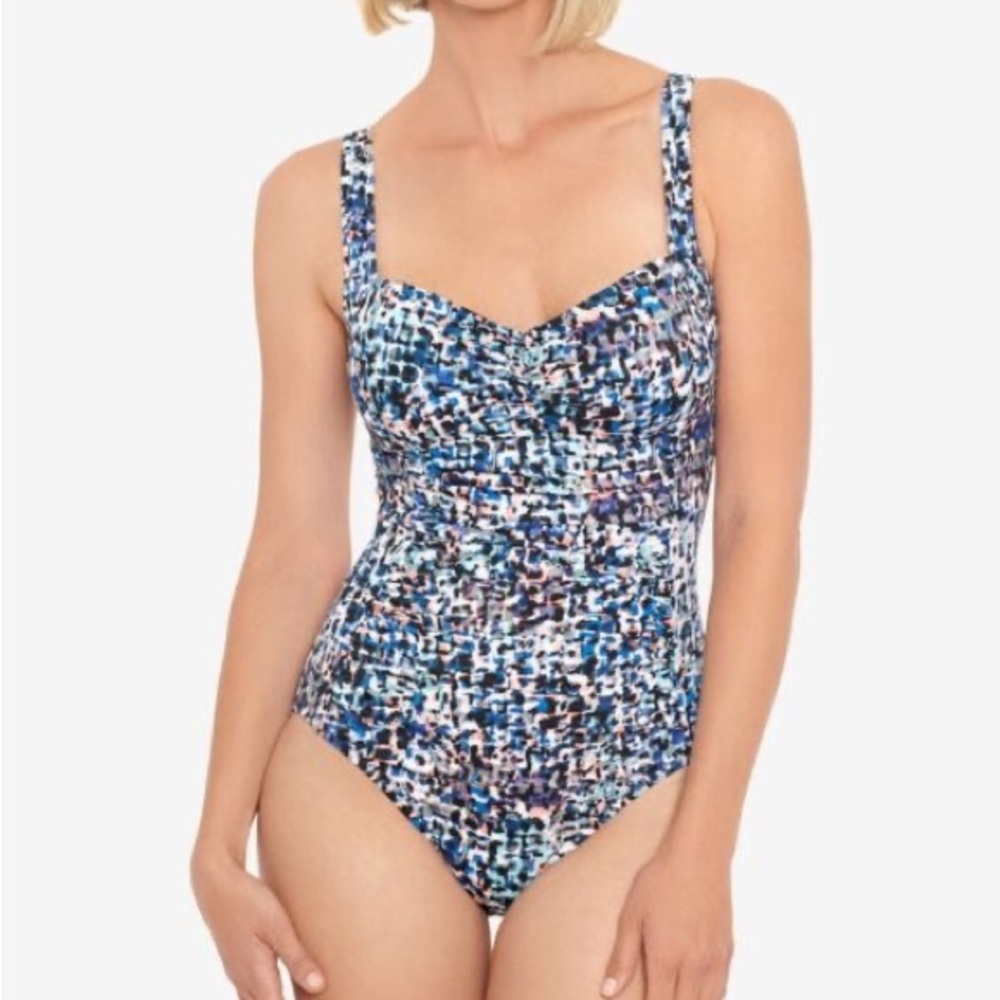Swim Solutions Women Shirred-Front Tummy Control One Piece Swimsuit Sz 12 10598 - Picture 1 of 9